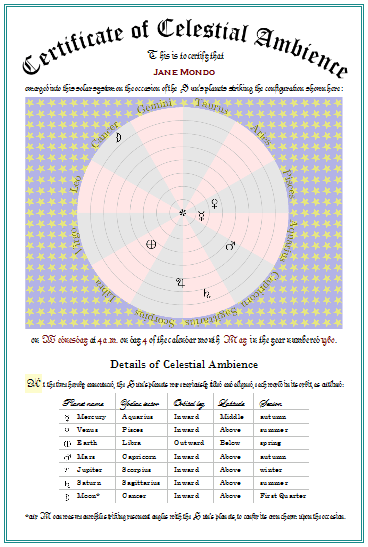 a Certificate of Celestial Ambience